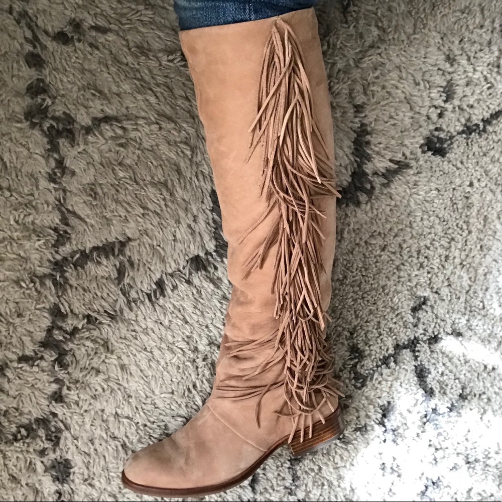 Sam Edelman knee high suede fringe boots